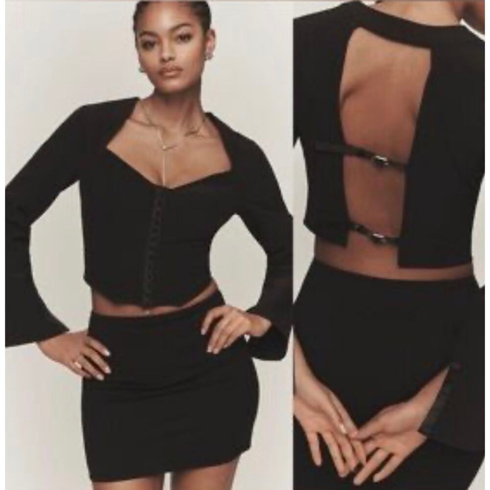 NWT $128 Anthropologie XL Black Scuba Corset Open Back Tuxedo Top Whimsygoth